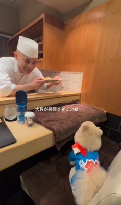 お店で食事するむぎくん5