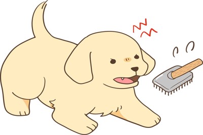犬がブラッシングを嫌がって逃げようとするシーン