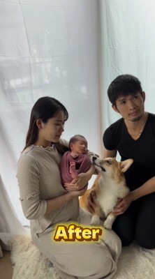 赤ちゃんのまわりに集まる家族たち