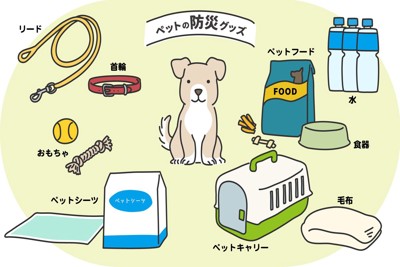 ペットの防災グッズ、イラスト