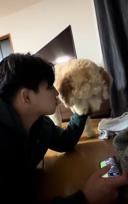 はうるくんを撫でるお兄ちゃん