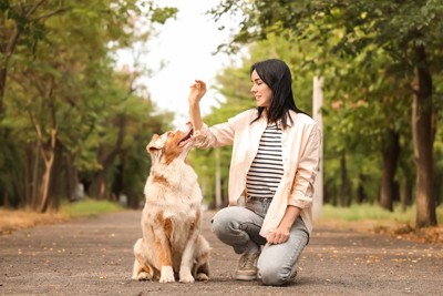 女性と犬