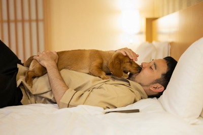 飼い主を慰める犬