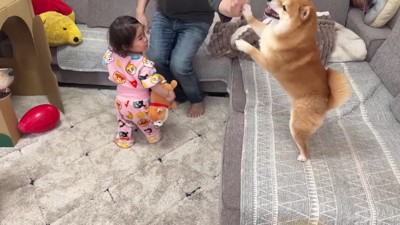 パパとハイタッチ