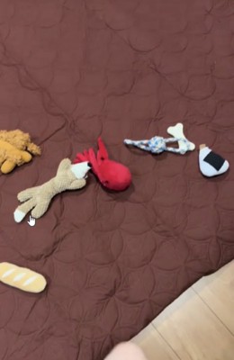 床に散らばったおもちゃ