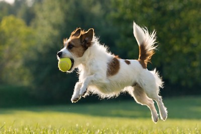 ボールで遊んでいる犬