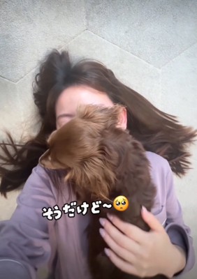 背中を撫でてもらう犬2
