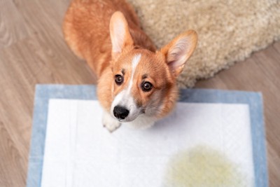 シートにおしっこをした犬