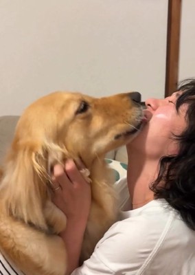 ママにキスするにこちゃん
