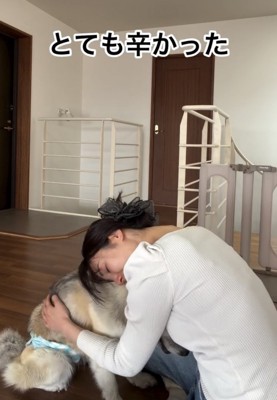 人に抱きしめられる犬