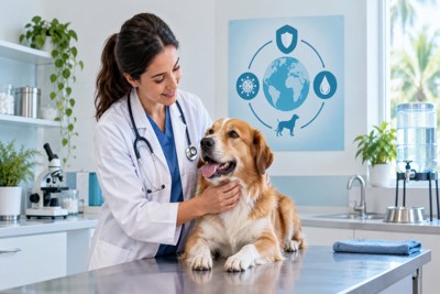健康診断を受ける犬